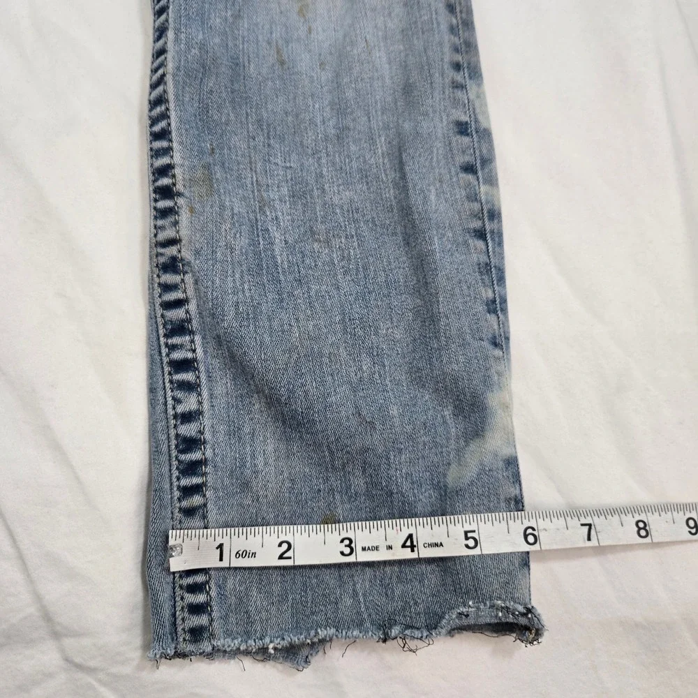 True Religion Rocco Jeans Mens 31 Thrashed Paint Splat Relaxed Skinny Blue Denim